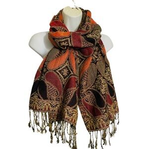 Elegant Paisley Scarf in Red and Black NWOT